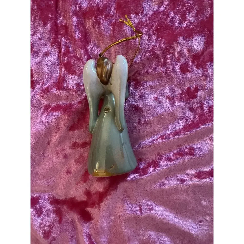 Glazed Stoneware Angel Bell Ornament Figurine Holiday Decoration Christmas